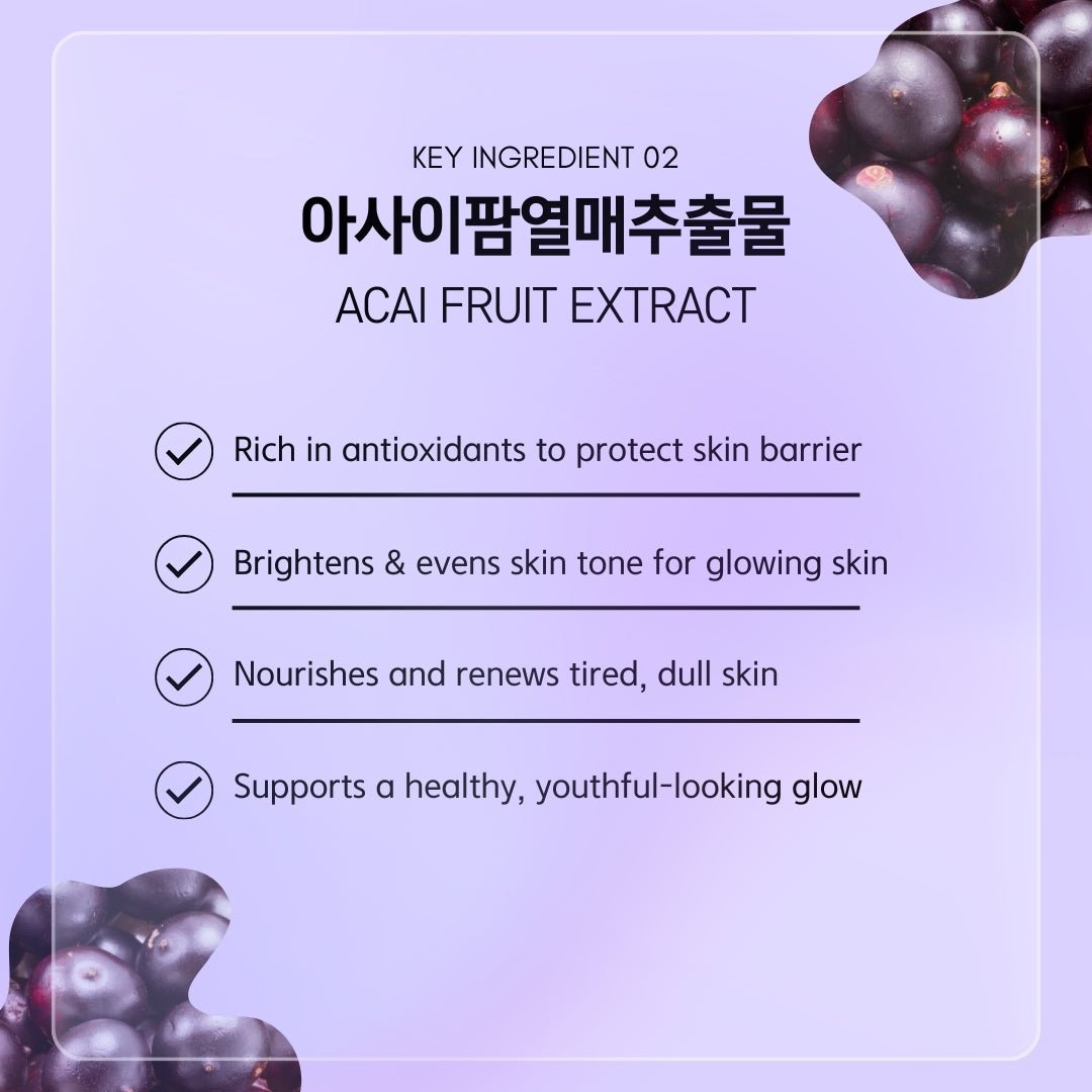 Acai berry extract in Miracle Glow Serum Mask provides antioxidant support and nourishment for refreshed skin